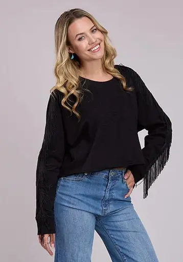 Roper® Ladies' L/S Black Fringe Sweater with Embroidery - Brands