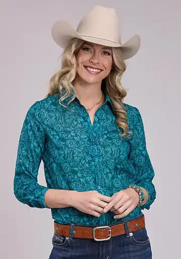 Roper® Ladies' L/S Teal Floral Print Button Shirt