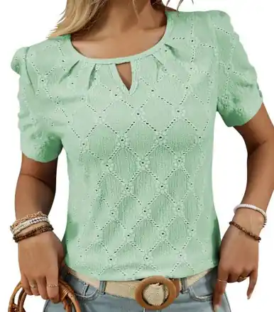 Shoppingwill® Ladies' S/S Eyelet Round Neck Top - Choose Color