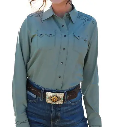 Cinch® Ladies' L/S Sage Green Bootstiched Snap Shirt