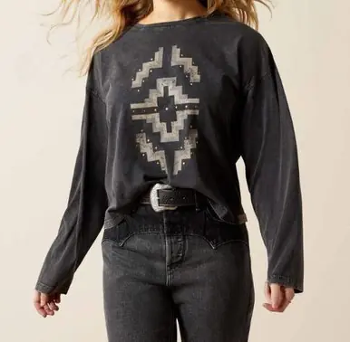 Ariat® Ladies' L/S Black Mineral Wash Hesperia T-Shirt