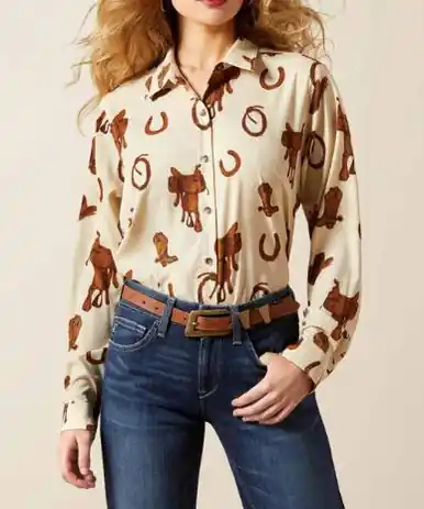 Ariat® Ladies' L/S Rodeo Spur Print Homestyle Button Shirt