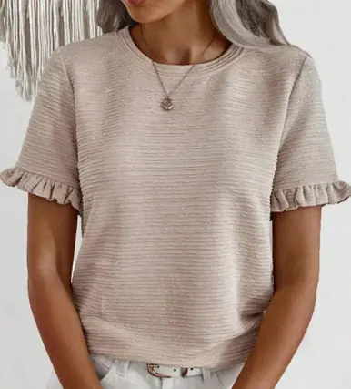 Shoppingwill® Ladies' S/S Ruffle Edge Textured Tee