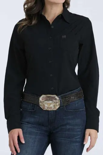 Cinch® Ladies' L/S Solid Black Arena Flex Button Shirt