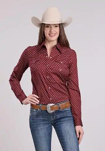 Roper® Ladies' L/S Red/Circle Print Snap Stretch Shirt