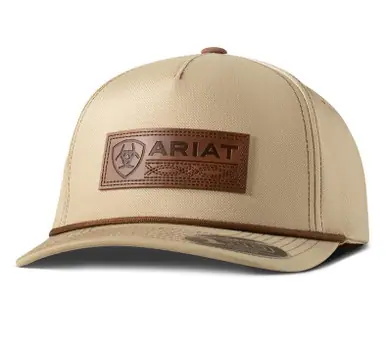 Ariat® Tan Faux Leather Patch/Brown Rope FlexFit 110 Cap - Brands