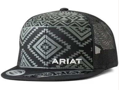 Ariat® Youth Black/Grey Aztec Flat Bill Cap - Brands