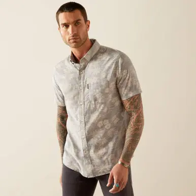 SALE Ariat® Men's S/S Morris Grey Palm Print Modern Fit Button Shirt - Sale Barn