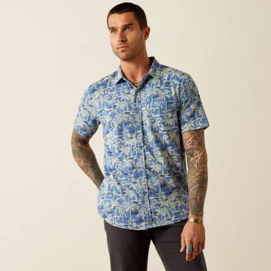 SALE Ariat® Men's S/S Dutch Blue Palm Print Retro Button Shirt - Sale Barn