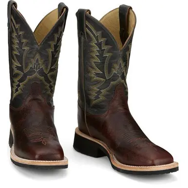 SALE Justin® Men's Cognac Brown/Malta Blue 11" Trainor Square Toe Boots - Sale Barn