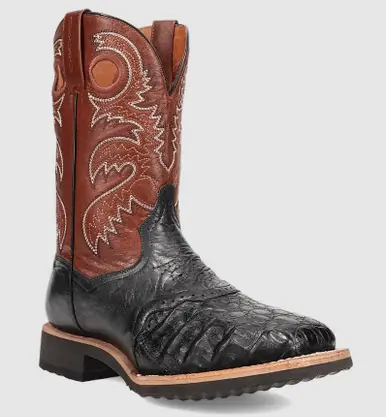 SALE Dan Post® Men's Black Caiman/Brown Top Egan Square Toe Boots - Sale Barn