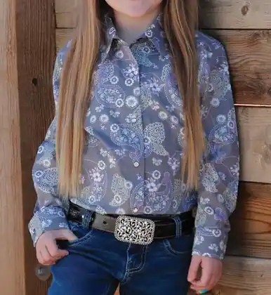 SALE Cruel Denim® Girls' L/S Grey/Purple/Mint Paisley/Flower Print Snap Shirt - Sale Barn