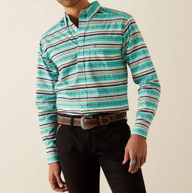 SALE Ariat® Men's L/S Jimmie Turquoise Stripe Fitted Button Shirt - Sale Barn