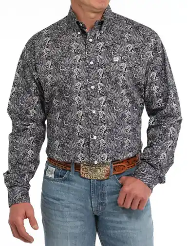 SALE Cinch® Men's L/S Navy/White Paisley Print Button Shirt - Sale Barn