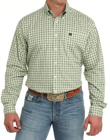 SALE Cinch® Men's L/S Lime/Navy Medallion Print Button Shirt - Sale Barn