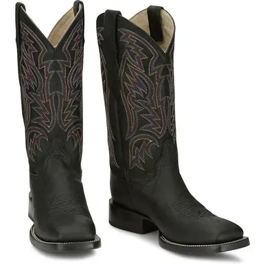 SALE Justin® Men's Black Three Bars Smooth Ostrich Square Toe Boots - Sale Barn