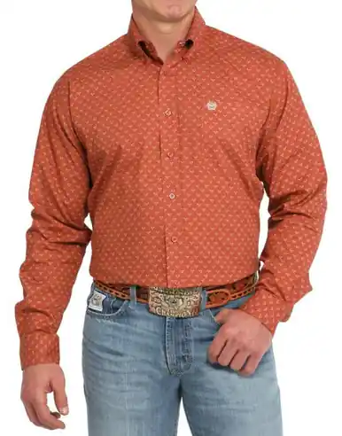 SALE Cinch® Men's L/S Orange Steer Head Print Button Shirt - Sale Barn