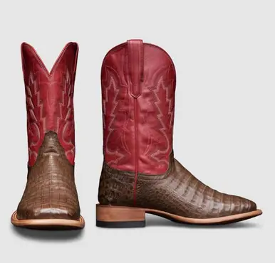 SALE Tecovas® Men's William Granite/Red Caiman Square Toe Boots - Sale Barn