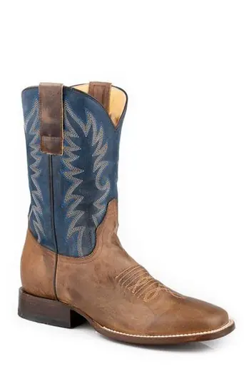 SALE Roper® Men's Waxy Brown/Vintage Blue Square Toe Boots - Sale Barn