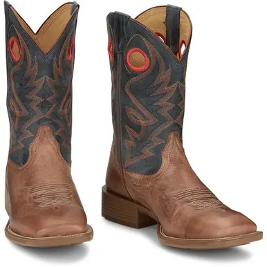 SALE Justin® Men's Peanut Brown/Black Pickett Square Toe Boots - Sale Barn