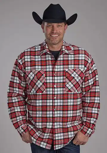 SALE Roper® Men's Flannel Plaid Snap Shirt Jacket with Sherpa Lining - Sale Barn