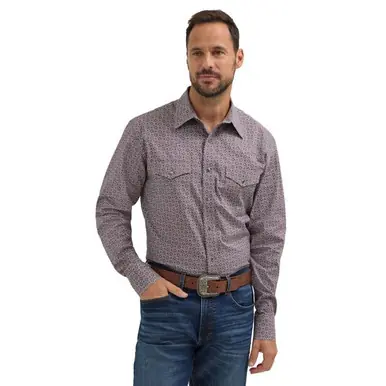SALE Wrangler 20X® Men's L/S Grey/Wine Print Advanced Comfort Snap Shirt - Sale Barn