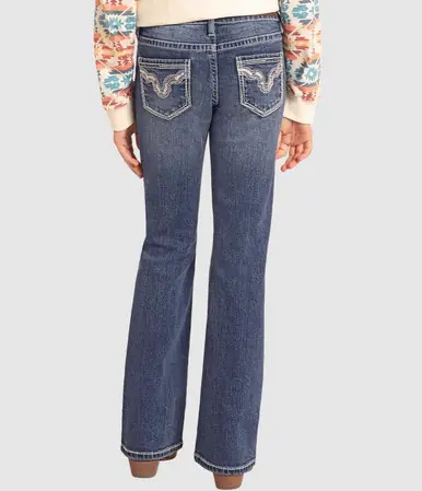 SALE Rock & Roll Denim® Girls' Mid Rise Cowhide Embroidered Boot Cut Jeans - Sale Barn