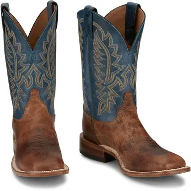 SALE Justin® Men's Brown/Blue Poston Square Toe Boots - Sale Barn