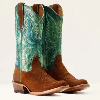 SALE Ariat® Ladies' Roughout Ginger/Teal Futurity Flash Cutter Toe Boots - Sale Barn