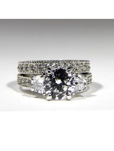 R.S. Covenant® Two-Piece Brass/Rhodium/CZ Wedding Ring Set