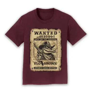 FloGrown® Youth S/S Maroon Wild West Wanted Poster T-Shirt
