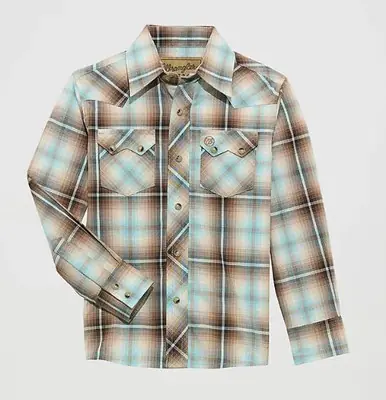 Wrangler Retro® Boys' L/S Tannin Brown Plaid Snap Shirt - Kids