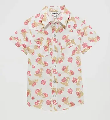 Wrangler® Girls' S/S Floral Boots Western Snap Shirt - Kids
