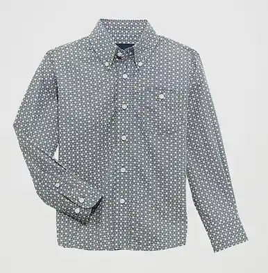 Wrangler® Boys' L/S Grey/Pink Bucking Cancer Print Snap Shirt - Kids