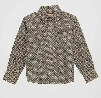 Wrangler® Boys' L/S Modern Brown Print Button Shirt - Kids