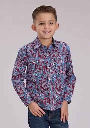 Roper® Boys' L/S Wine/Blue Paisley Snap Shirt - Kids