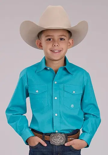 Roper® Boys' L/S Solid Turquoise Blue Snap Shirt - Kids