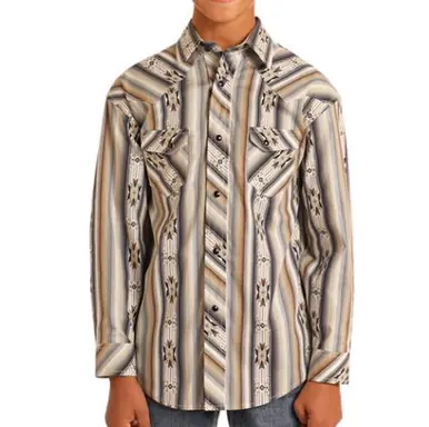 Rock & Roll Denim® Boys' L/S Black/Tan Aztec Stripe Snap Shirt - Kids