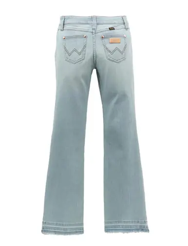 Wrangler x Lainey Wilson® Girls' Raw Hem Boot Hugger Jeans in Bleach Blue Wash - Brands