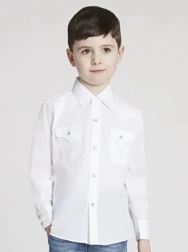 Ely Cattleman® Boys' L/S Solid White Western Pearl Snap Shirt - Kids