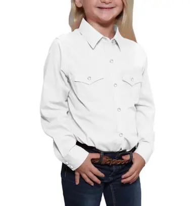 Ely Cattleman® Girls' L/S Solid White Pearl Snap Western Shirt - Kids