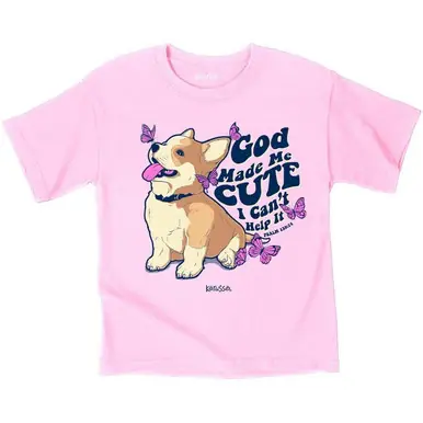 Kerusso® Girls' S/S Pink God Made Me Cute Puppy T-Shirt