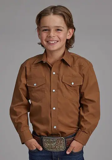 Roper® Boys' L/S Solid Rust Western Snap Shirt - Kids
