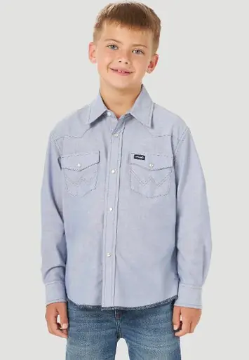 Wrangler® Boy's L/S Blue Chambray Snap Shirt - Kids