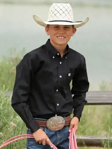 Cinch® Boys' L/S Solid Black Button Shirt - Kids