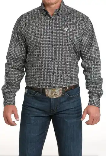 Cinch® Men's L/S Black/White Print Button Shirt - Mens
