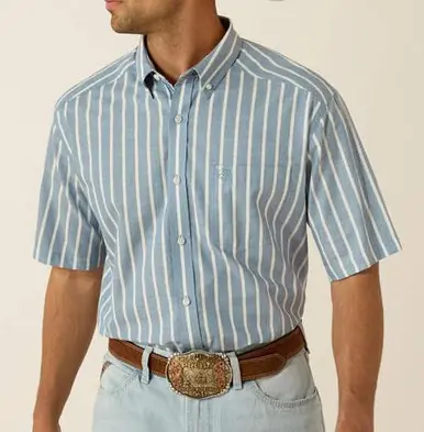 Ariat® Men's S/S Blue Shadow Stripe Pro Series Tre Classic Fit Button Shirt - Mens