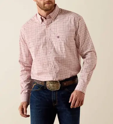 Ariat® Men's L/S Peach Plaid Theoden Pro Series Classic Fit Button Shirt - Mens
