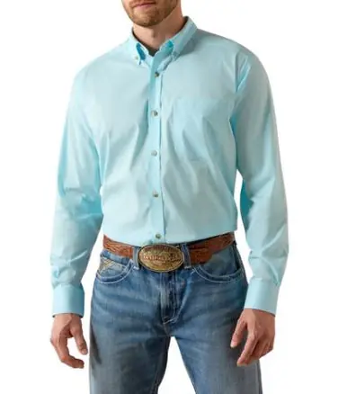 Ariat® Men's L/S Crystal Blue Everything Classic Fit Button Shirt - Mens