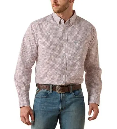 Ariat® Men's L/S White/Brick/Grey Print Classic Fit Button Shirt - Brands
